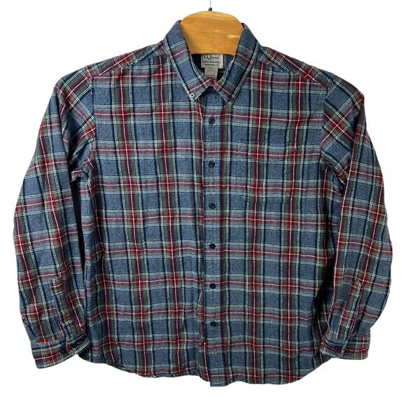 L.L. Bean Mens Large Scotch Plaid Cotton Long Sleeve Button Down Flannel Shirt - Picture 2 of 4